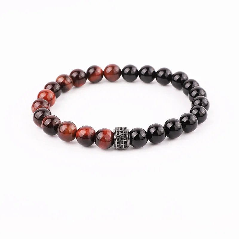 High Quality Natural Red Tiger Eye Onyx Stone Beads Cubic Zircon Charm Elastic Beads Bracelet Set Jewelry Men - Image 3