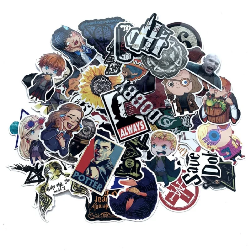 

53pcs HP Character Potters Luna Luggage Sticker Harried Stickers Wizard Ron Hermione Dobby Hegwig Cute Magic World Wizard Party