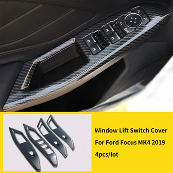 

4pcs Carbon Fiber ABS Car Interior Door Armrest Handle Window Lift Switch Cover Trim Frame For Ford Focus MK4 2019 Accessories
