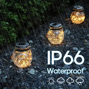 

New Outdoor Solar Hanging Light Crack Glass Ball Solar Hanging Light Lamp Fairy Light Landscape Patio Garden Jar Solar Light