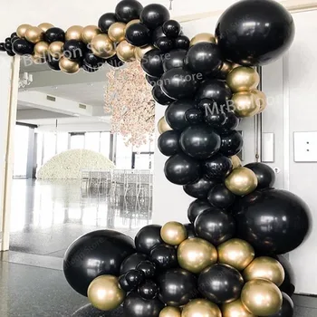 

90Pcs Black and Gold Balloons Arch Balloon Garland Kit for Engagement Wedding Birthday Baby Shower Bachelorette Party Decor XN