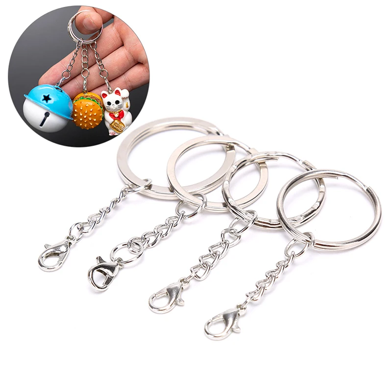10pcs DIY Polished Silver Keyring Keychain Split Ring Short Chain Key Rin~bp 