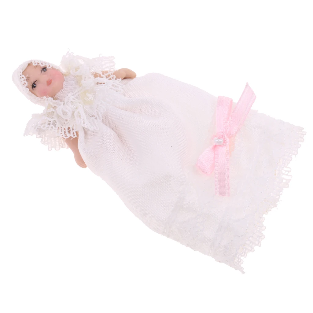 12th Porcelain Baby Children Doll in White Lace Dress Dollhouse People Figures Decoration