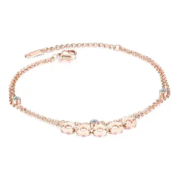

Double Layers Anklet Bracelet Rose Gold Round Sandals Women Summer Foot Bracelet Stainless Steel Link Chain GZ097
