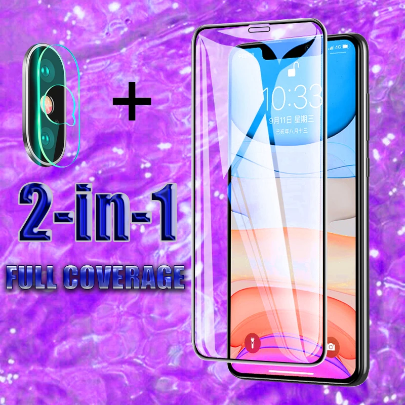 2 в 1 полное покрытие защитное закаленное стекло для IPhone 11 7 8 6 6s Plus Защита экрана X XR