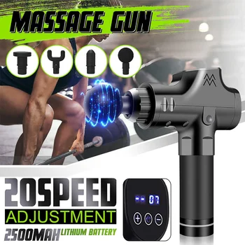 

20 Gear LCD Electronic Therapy Muscle Massage Guns Deep Tissue Massage Theragun Body Relaxation Pain Relief Massager +4 Heads