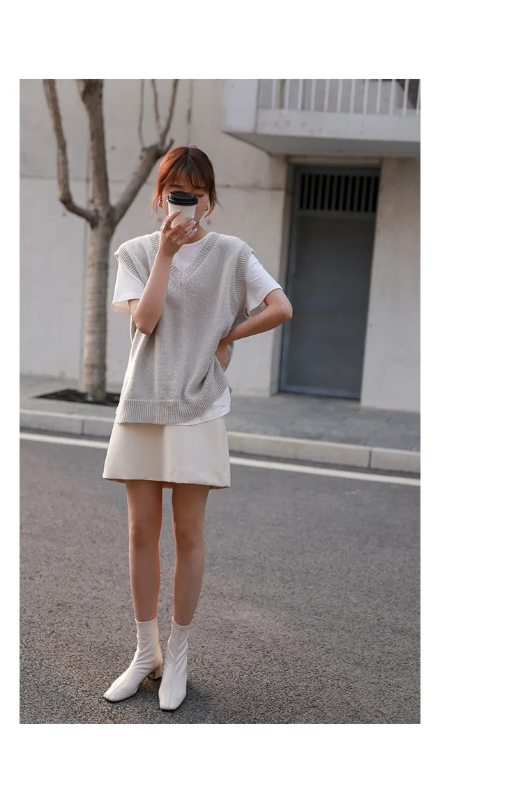Autumn female skirt waist PU casual solid color skirts