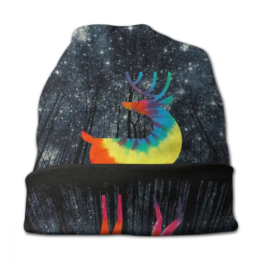 Tie Dye олень Рождество Санта унисекс для взрослых Повседневная шапка бини Открытый ветрозащитный вязаный лыжный рукав Skully шапочки