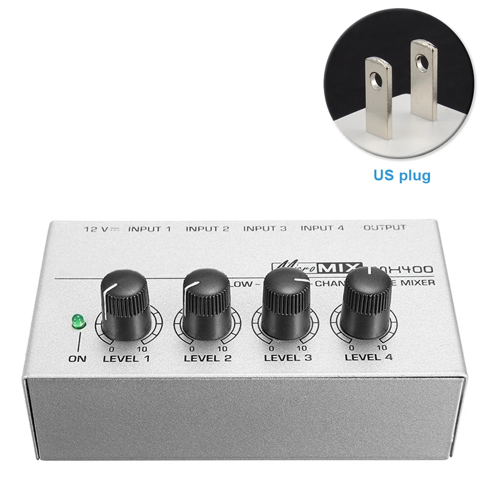 

MX400 Audio Mixer Portable KTV 4 Channel DJ Sound Ultra Compact With Power Adapter Low Noise Karaoke Mini Family Professional