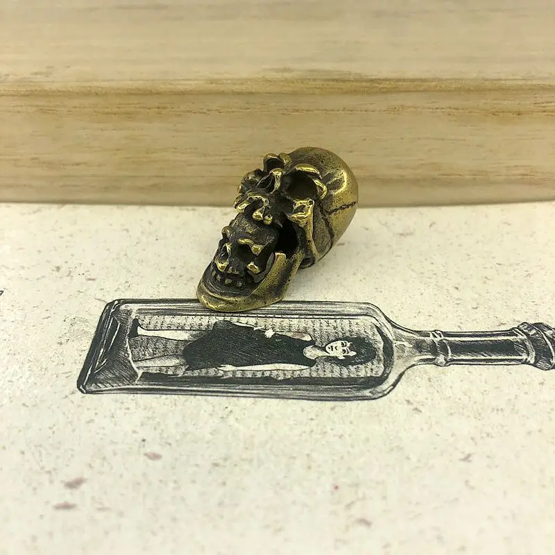 EDC инструменты латунный нож бисер Латунь Двойной Череп Бусы на шнурок Паракорд Нож многофункциональный брелок DIY кулон#152