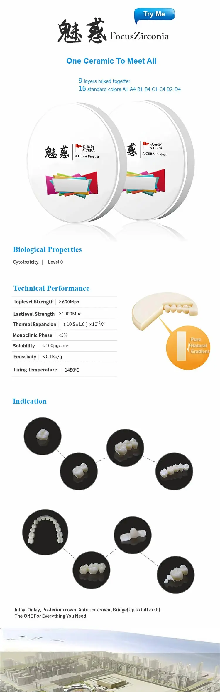 Dental em Branco da Came do Cad da Zircônia Multicamadas para a Máquina de Wieland st + Material Stml9814 1 Clareamento dos dentes