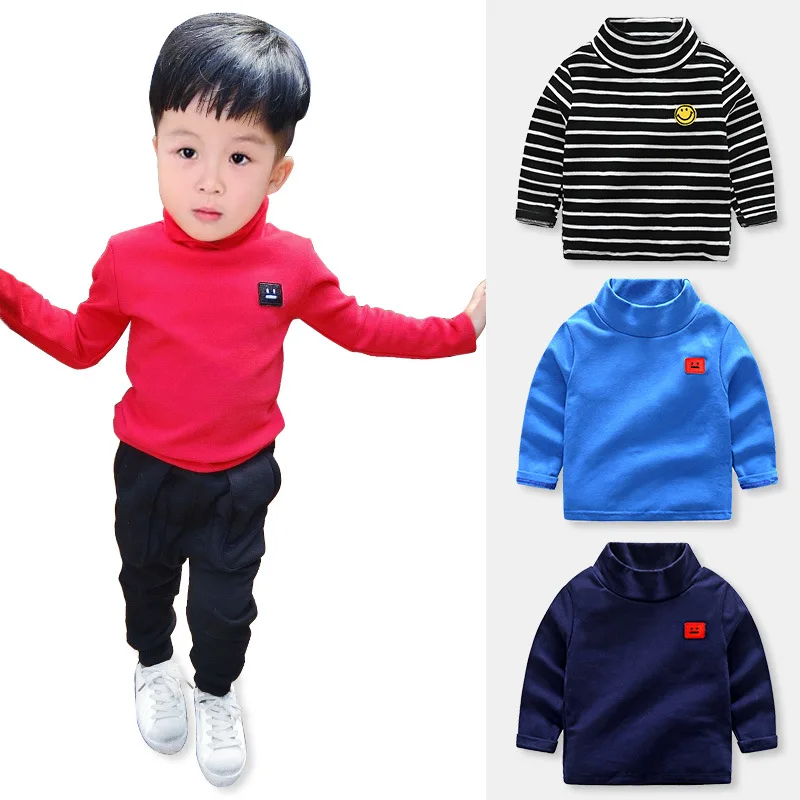 

BOY'S High Collar Base Shirt 2019 Autumn And Winter Cotton Childrenswear Embroidery Long-sleeved T-shirt a Generation of Fat Chi