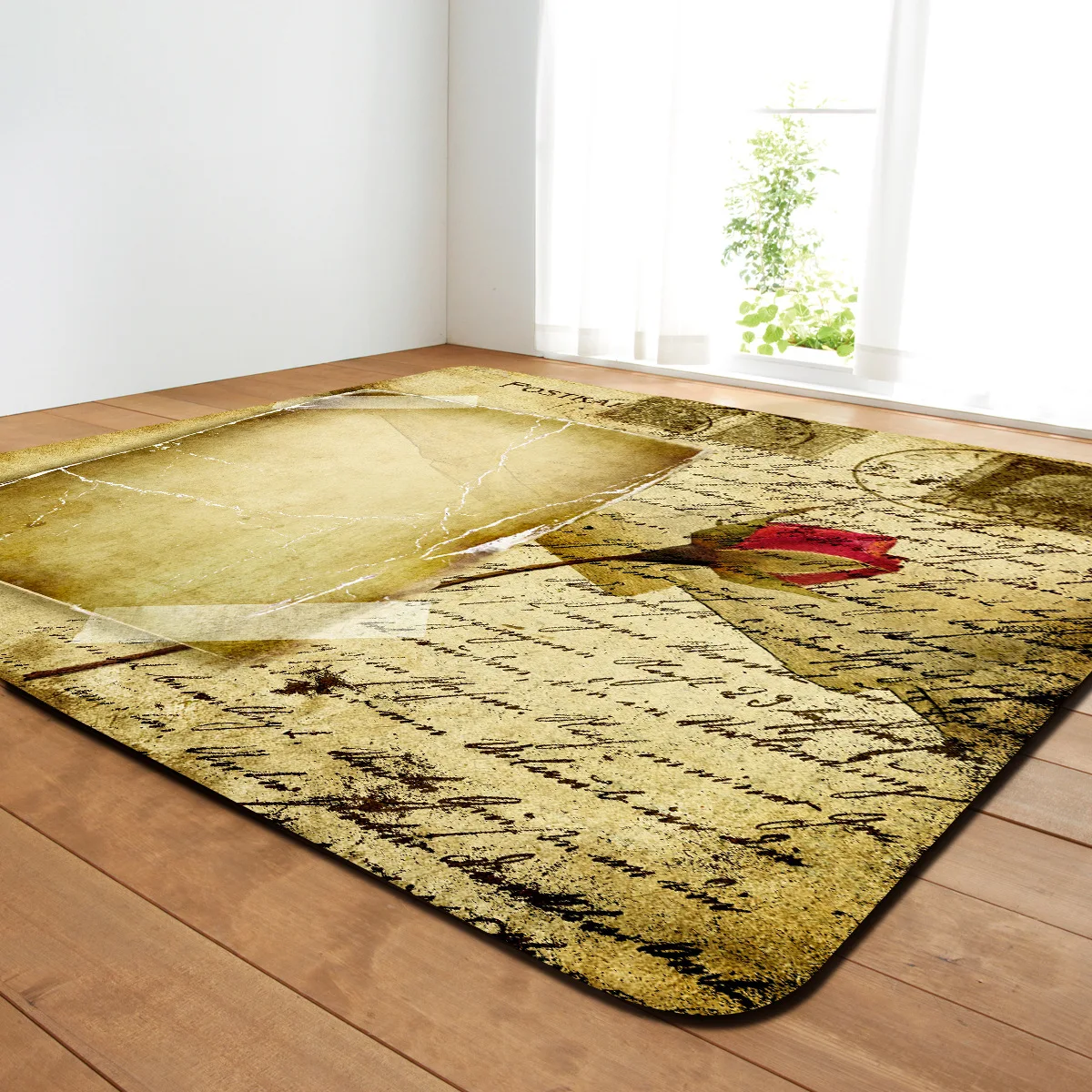 Vintage European Carpet for Living Room Rose Star Printed Area Rug 3D Hallway Parlor Doormat Anti Slip Bathroom Kitchen Mat