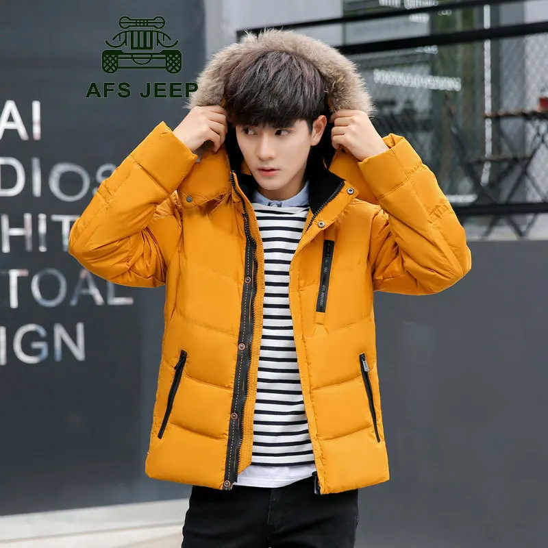 Zhan di ji pu Ji Nursery Winter Thick Short down Jacket Men Fur Collar Slim Fit Large Size down Jacket Coat
