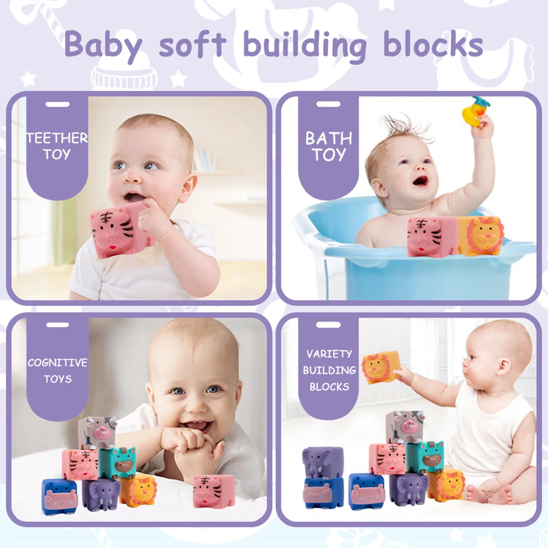 12pcs Baby Sensory Toys Building Silicone Blocks Grasp Toy 3D Silicone Building Blocks Soft Ball Kid Rubber Bath Cube Baby Toy mochis squishy toys