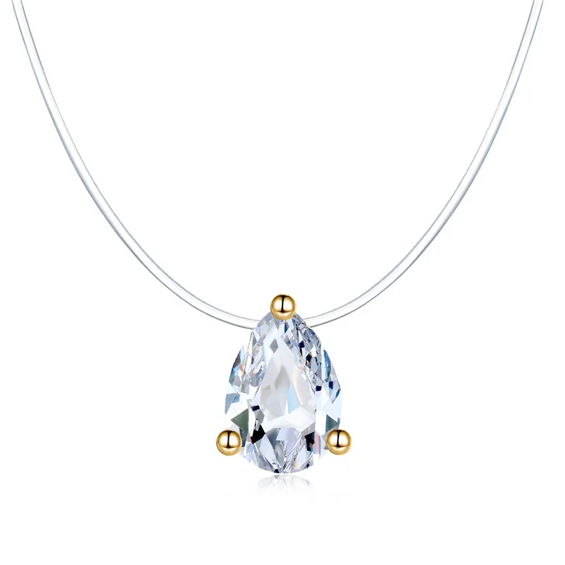 Модное прозрачное ожерелье в форме капли, серебряная невидимая цепочка, ожерелье с подвеской, стразы, колье