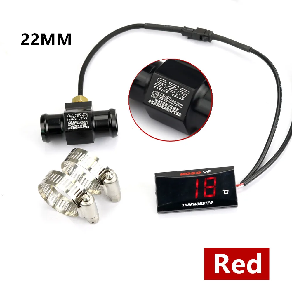 Red Light-22mm pipe Мотоцикл KOSO термометр инструменты Температура воды температура цифровой дисплей метр Датчик сенсор адаптер для honda yamaha KTM - Цвет: Red Light-22mm pipe