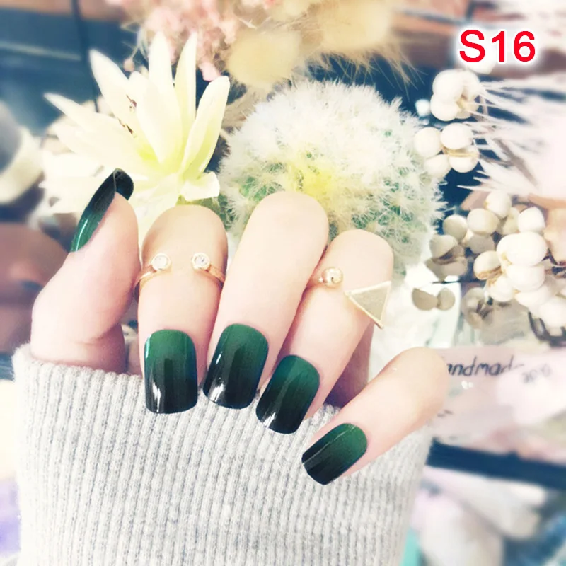 s16 Дамы девушки сплошной цвет поддельные ногти DIY набор наклеек на ногти стикер полоски 24 шт для свадебной вечеринки шопинг путешествия - Цвет: s16