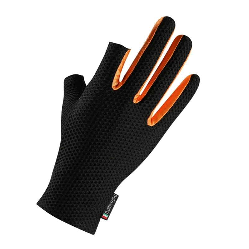 Мужские перчатки для рыбалки, уличные Нескользящие рыболовные защитные перчатки два без пальцев спортивные половина пальца эластичный дышащий ледяной шелк - Цвет: Orange