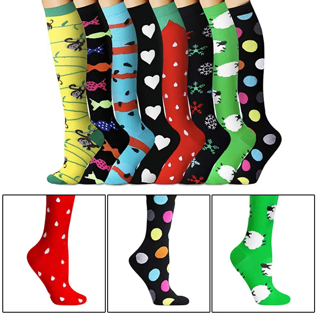 

Knee High Socks Pressure Muscle Socks Colorful Cute Animal Pattern Long Socks Multicolor Socks
