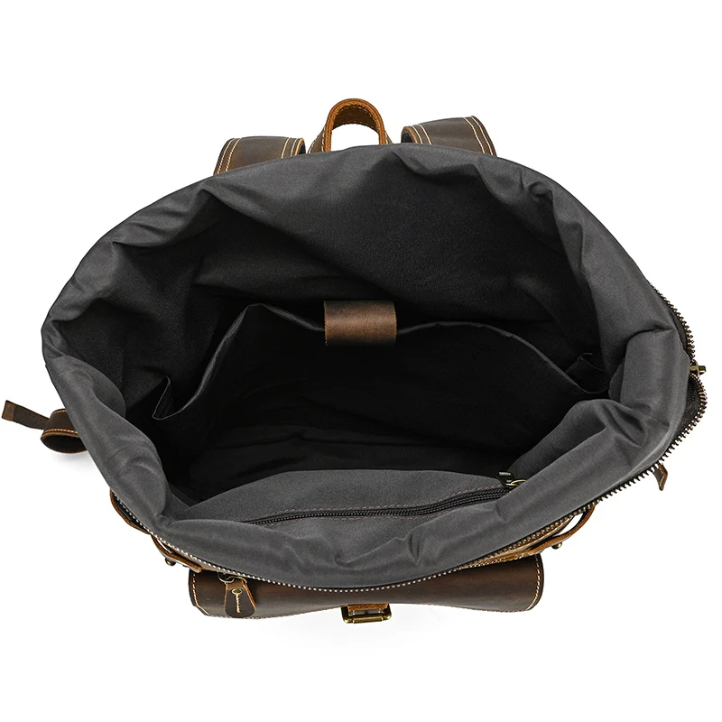 Genuine Leather 17 Laptop Backpack Travel Roll Top Rucksack
