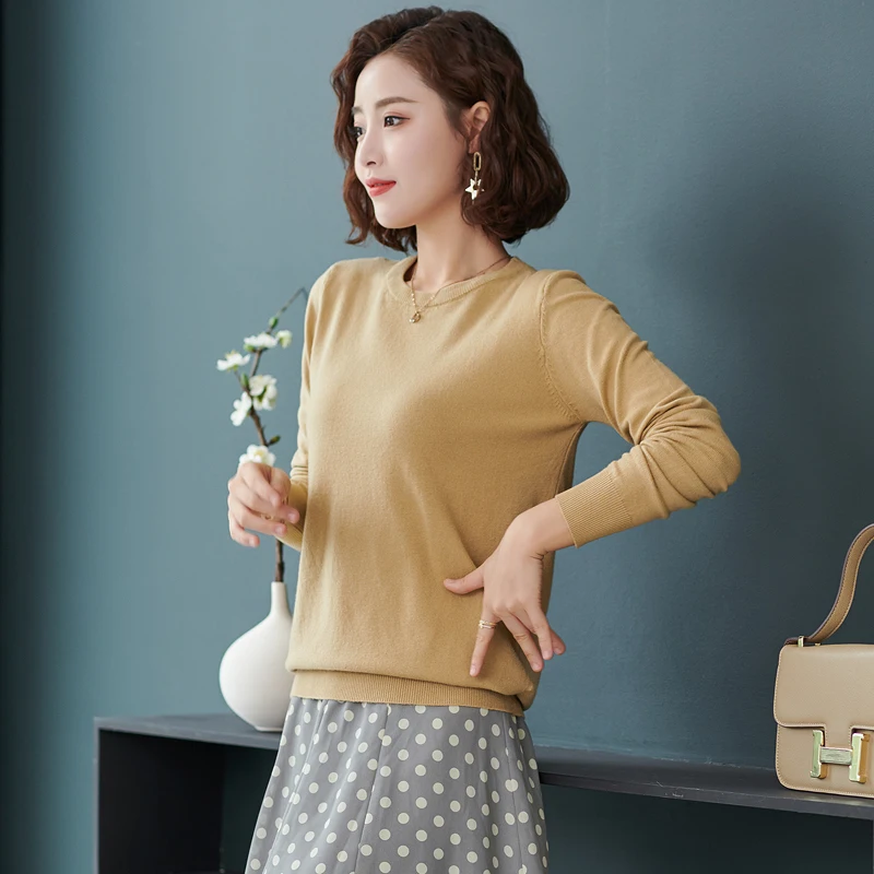 Spring winter round neck Cashmere wool sweater  autumn women solid large long sleeve pullovers Knit pullover plus size