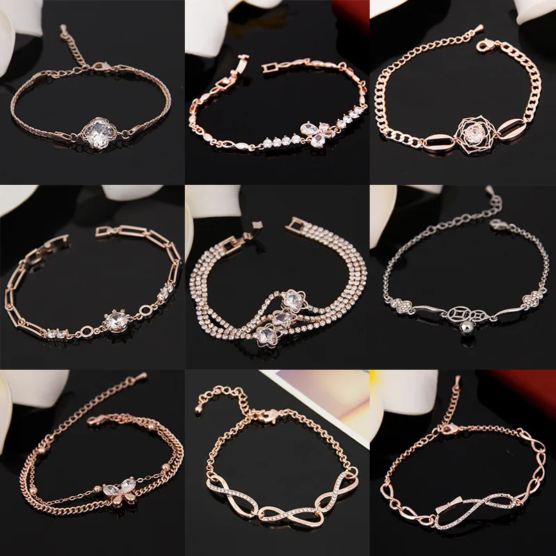Корейский Изысканный циркониевый браслет женский четырехлистный клевер Роза пентаграмма Капля воды лук узел из нержавеющей стали не выцветает ювелирные изделия