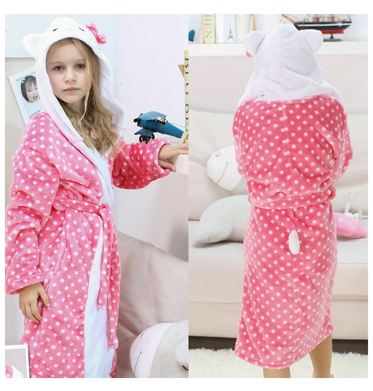Winter Warm Flannel Bathrobe Kids Knee-Length Bath Robe Soft Thick Dinosaur Bridesmaid Robes Girls Dressing Gown Sleepwear