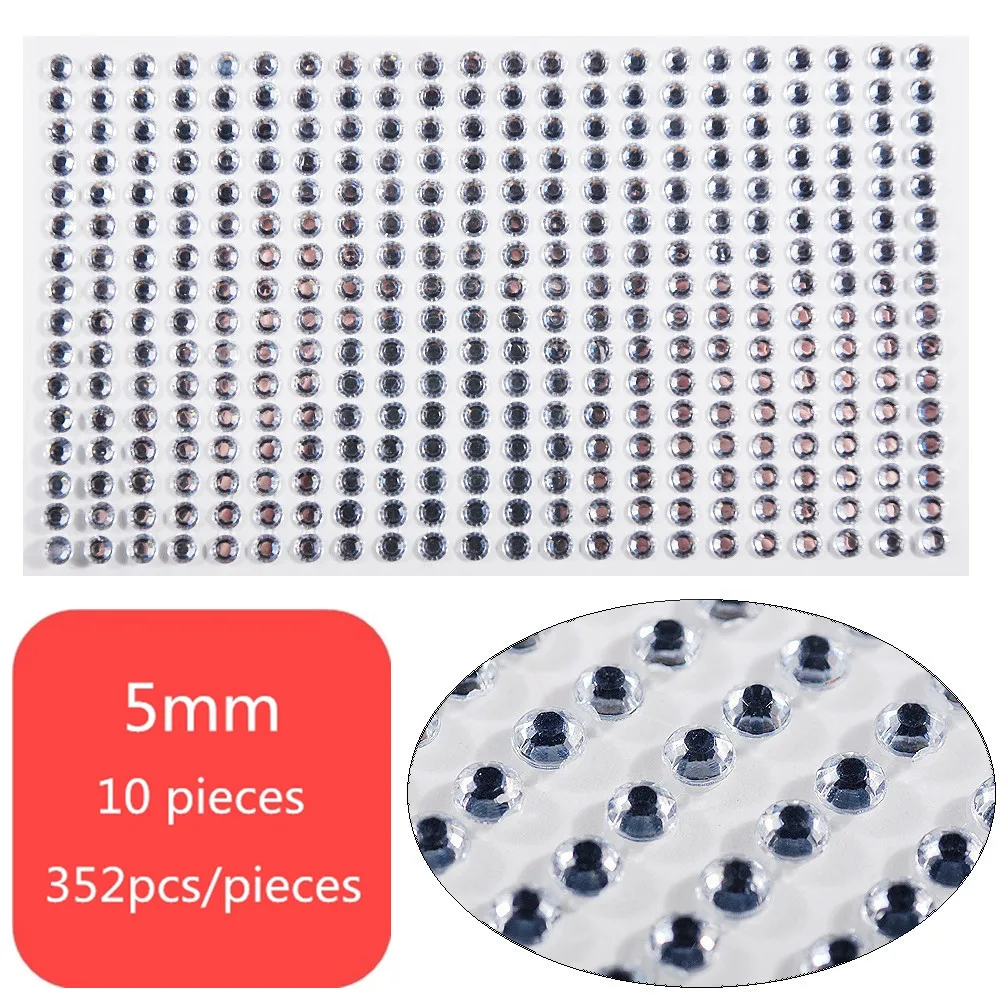 white 10 pieces 3/4/5mm Self Adhesive Rhinestone Crystal Stickers Glue On Nail Jewelry Stickers Flatback Strass Nail Art Stone - Цвет: white