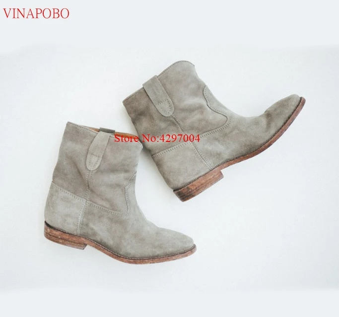 Vinapobo/осенне-зимние женские ботинки, увеличивающие рост замшевые ботинки на высоком каблуке с круглым носком ботильоны без застежки