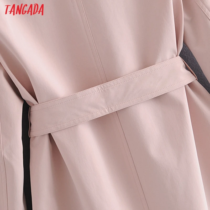 Tangada Женская хлопковая розовая Длинная ветровка с поясом элегантный офисный женский тренчкот английский стиль Верхняя одежда 5W03