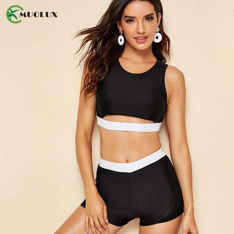 

2020 Tankini Swimsuit Shorts Sports Sexy Solid Swimming suit Two Piece Swimsuit Women Swimwear Bikini set Bandage Bathing Suits
