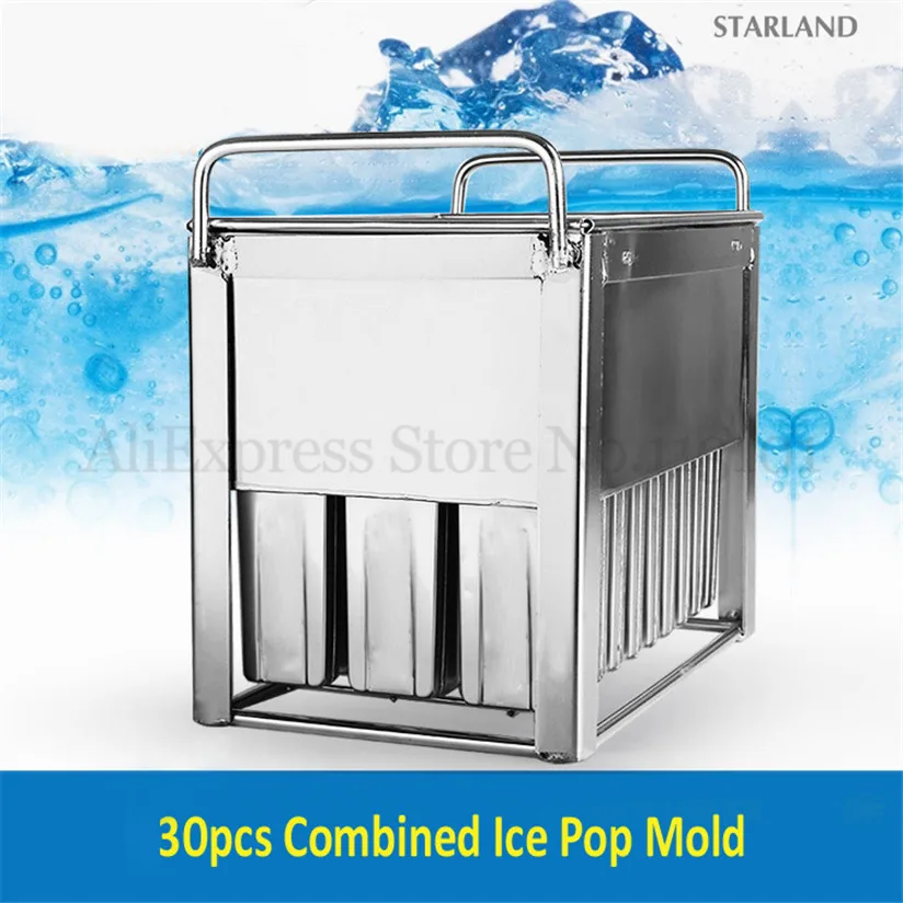 

30 Cells Popsicle Mould Stainless Steel DIY Commercial Ice Pop Molds 3*10 Per Batch Ice Cream Block Tools 6 Options