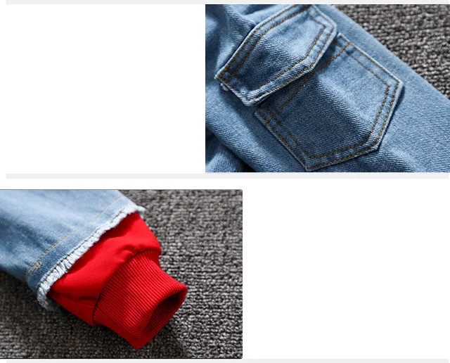 Boys denim fake two coats spring and autumn children's print five-pointed star children's jacket girls spring baby fashion coat