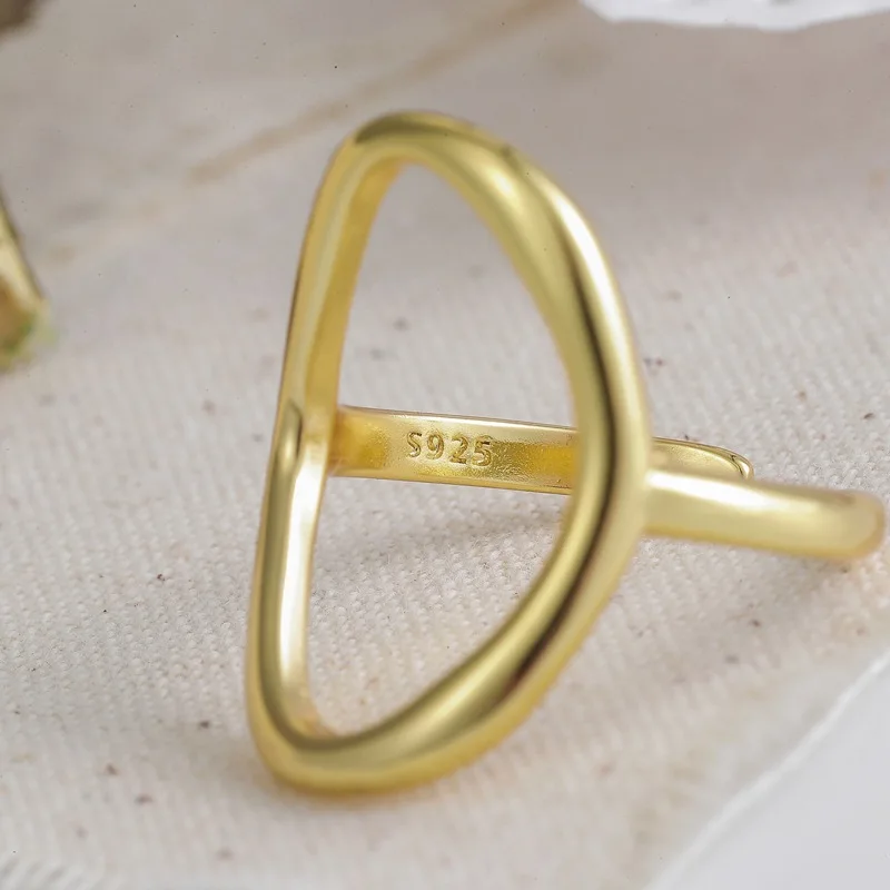 925 Sterling Silver Rings for Women Hollow Out Gold Color Resizable Opening