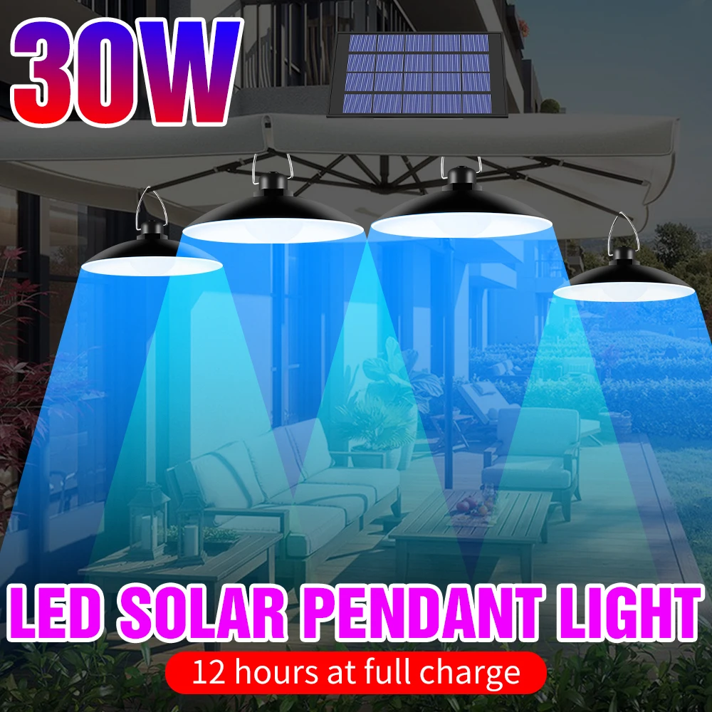 Four Heads Split LED Solar Pendant Light Indoor Outdoor Waterproof Solar Lamp With Line Bulb Shed Lights For Camping Garden Yard dot line cross ir 980nm 100mw infrared focusable heads laser module 5v adapter adjustable holder