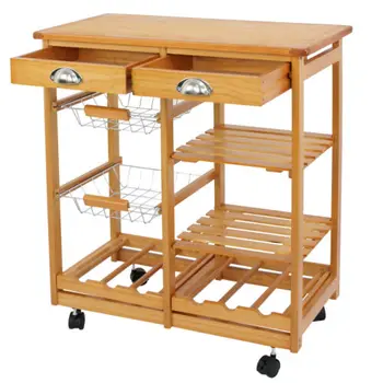 

Kitchen Island Rolling Wood Trolley Cart Dining Storage Drawers Stand Durable
