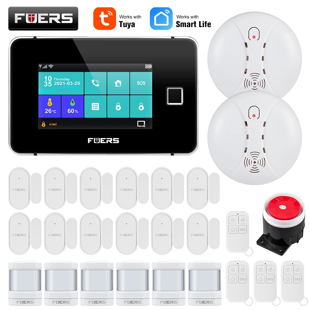 ring keypad motion sensor FUERS Tuya WiFi GSM Smart Home Security Alarm System Kit Wireless 433MHz Control Siren IP Camera IPR Motion Door Window Smoke alarm lamp