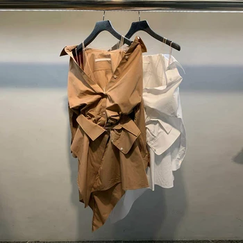 

Summer women patchwork irregular dress fashion luxury brand tulle strapless casual party shirt dress