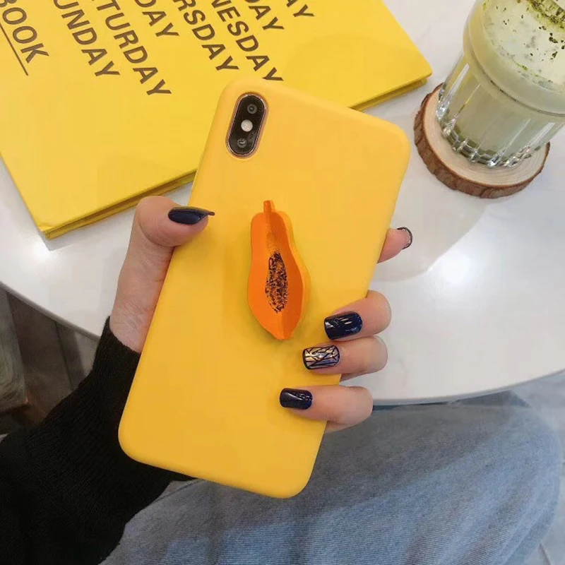

Stereoscopic Papaya Yellow Phone Case for iPhone X XS MAX XR Phone Cover For iPhone 6 6S 7 8 plus 5 5S SE 3D Durian Cases