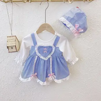 

Lolita Baby Girls Long Sleeve O Neck Plaid Bow Cotton Princess Birthday Party Kids Jumpsuits Newborn Toddler Bodysuits + Hat