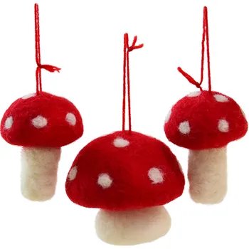 

3pc Christmas decor mushroom pendant snowflake ornaments Xmas tree wool felted mushroom