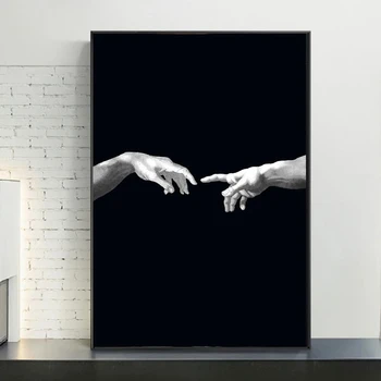

Creation Of Adam Creativity Canvas Art Pictures Hand To Hnad On Black Ground Canvas Paintings on the Wall Art Posters Cuadros