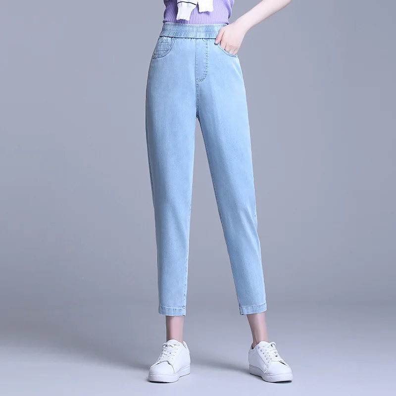 

2020 High Waist Mom Jeans Women's Light Blue Tencel Skinny Denim Pants Boyfriend Jean Femme For Women Jeans