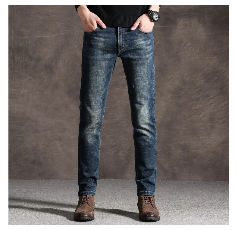 Новинка, мужские модные синие джинсы, мужские деловые повседневные облегающие Стрейчевые джинсы классические из денима, брюки, большие размеры 28-40, высокое качество