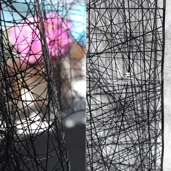 

48*43cm Black Three-dimensional Space Perspective Creative Mesh Fabric Hollow out texture DIY pu pvc leather designer fabric
