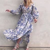 2022 Spring Summer Boho Floral Print Long Runway Dress Elegant Women Lantern Long Sleeve Drawsring Loose Bohemian Maxi Dresses ► Photo 3/6