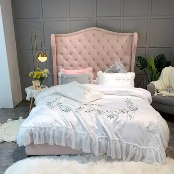 

4pcs pure cotton full queen king size European washing silk screen princess lace embroidery bedding set free shipping MR
