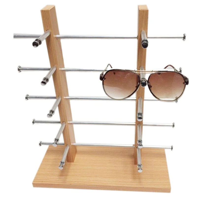 

2 Row 5 Layers Wooden Sunglasses Rack Holder Frame Glasses Sale Show Display Stand Organizer for 10 Pair Sunglasses