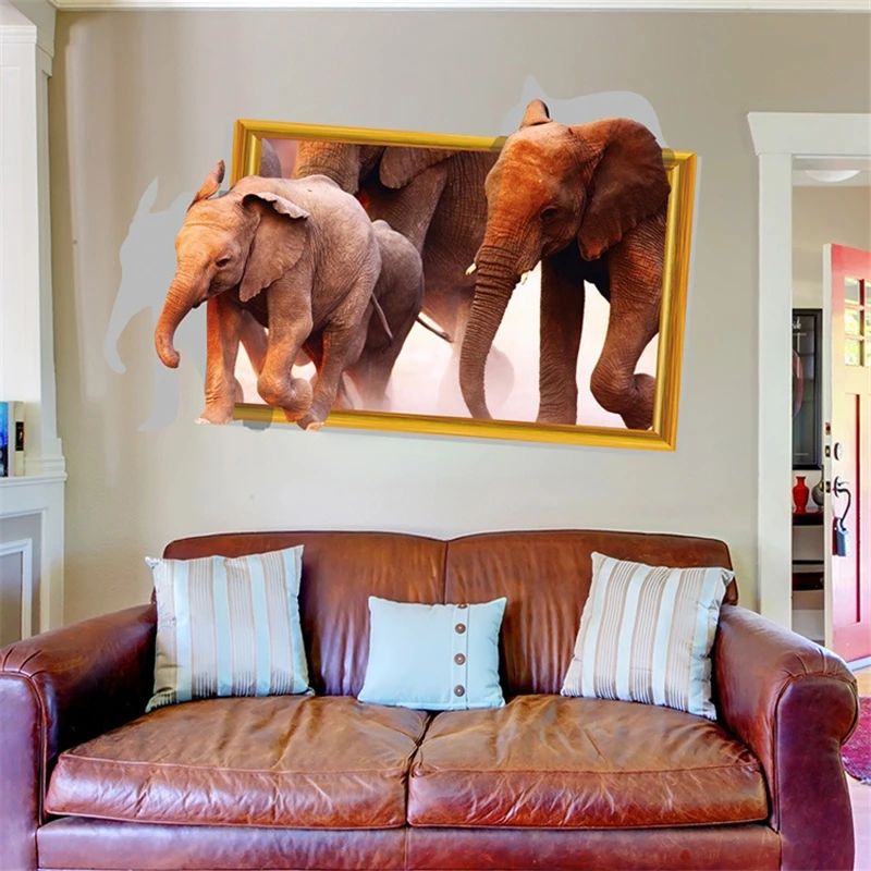 Vivid African Elephant Picture Frame Wall Stickers For Kids Room